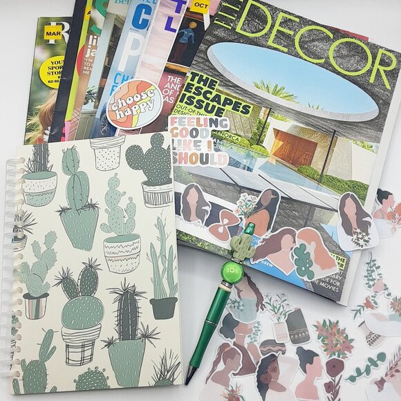 Vision Board Kit #4 - 8 magazines, 25 stickers, beaded pen, journal - Picture 1 of 2